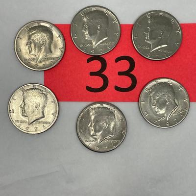 1971-D Kennedy 1/2 Dollar Lot of 6