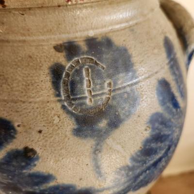 Antique Stoneware Cobalt Blue Decorated Crock 10