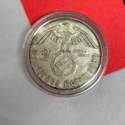 1939 Nazi Germany 2 Deutch Marks Coin Swastika