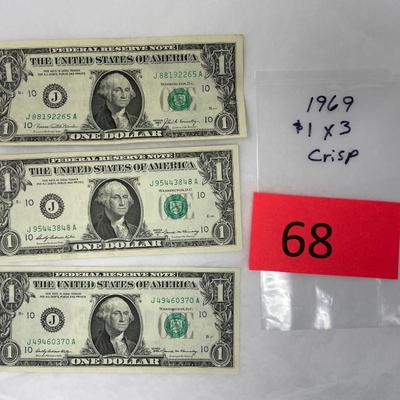 1969 Lot of 3 Crisp $1 bills