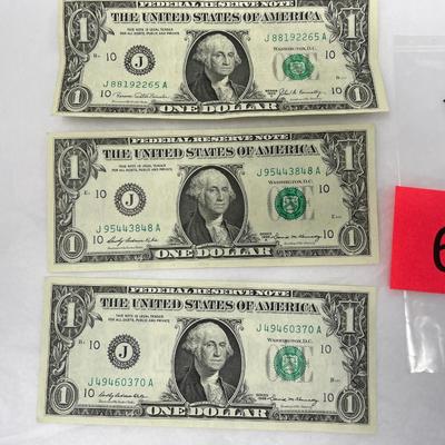 1969 Lot of 3 Crisp $1 bills