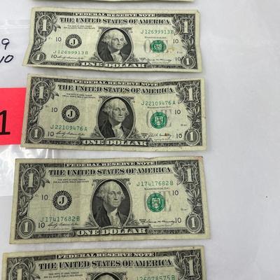 Lot of 10 1969 $1 bills