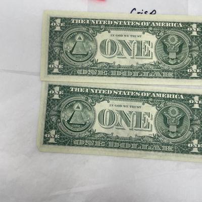 Lot of 2 Crisp 1974 $1 bills