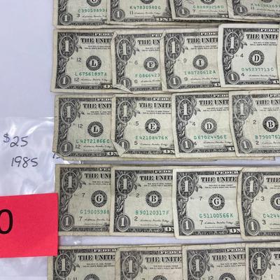 Lot of 25 1985 $1 bills