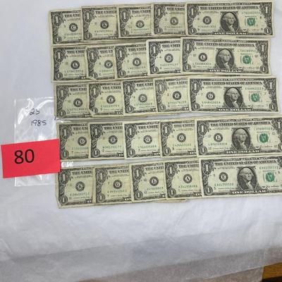 Lot of 25 1985 $1 bills