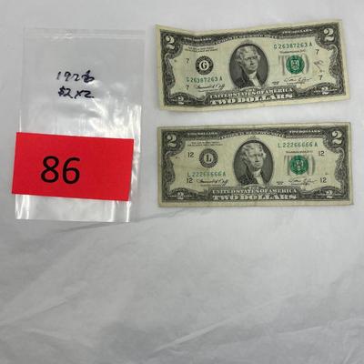 Bicentennial $2 Bill Lot of 2