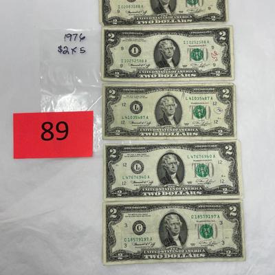 Lot of 5 1976 $2 Bill