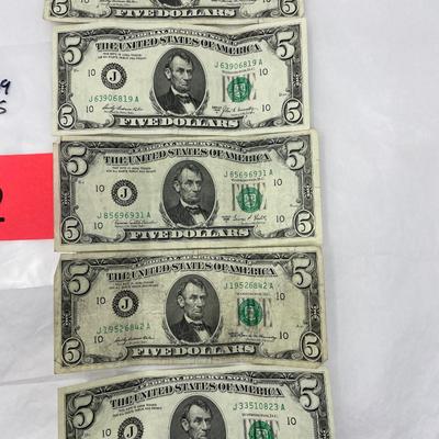 1969 $5 bill Lot of 5