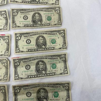 1985 $5 bills Lot of 10