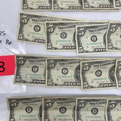 1985 $5 bills Lot of 16