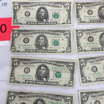 1988 $5 bill Lot of 10