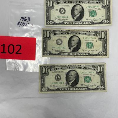 1963 $10 bill lot of 3