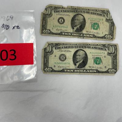 1969 $10 Bill Lot of 2