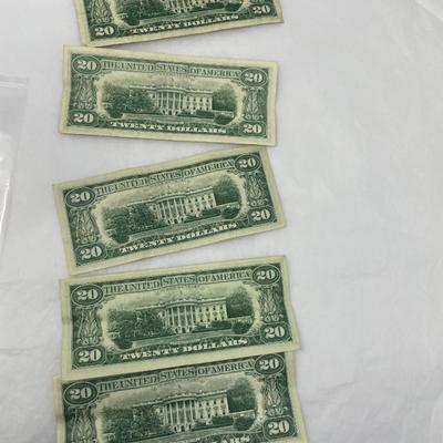 1969 $20 bills Lot of 5 Crisp