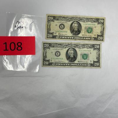 1969 $20 bill Lot of 2