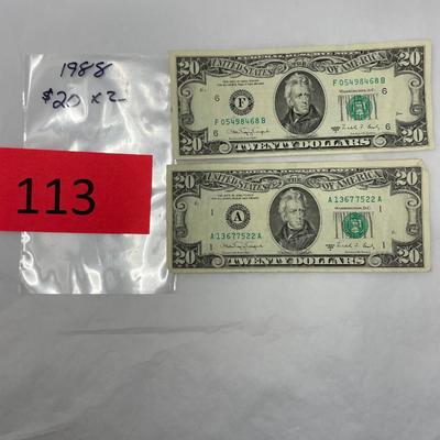 1988 $20 bill Lot of 2