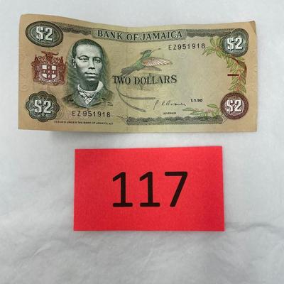 1990 $2 Bank of Jamaica bill