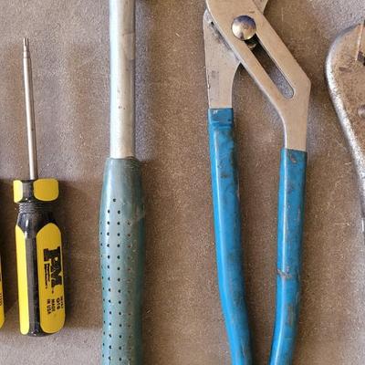 Tool Lot with Vise Grips, Multiple Screwdriver Types, Utility Bar & Mallet