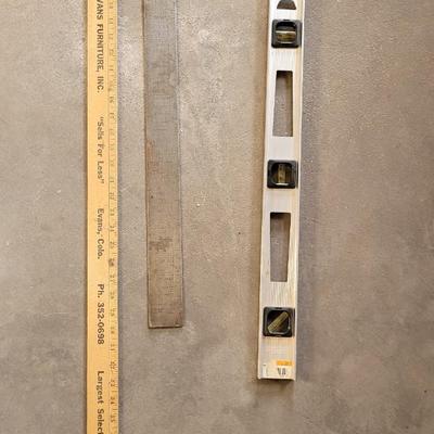 Ruler, Level, and Carpenter's Metal Framing Square