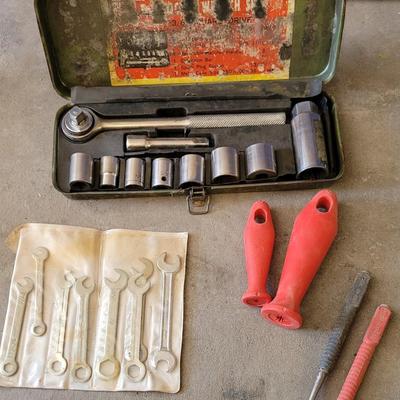 Mixed Tool Lot with Socket Set, Mini Wrenches, Stanley Nail Punches