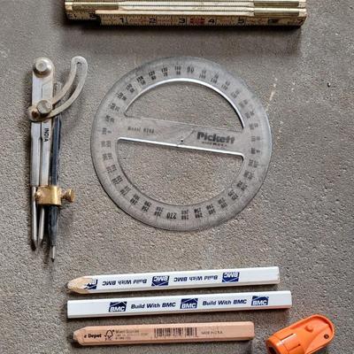 Carpenter Pensils, Sharpener, and Foldable Ruler