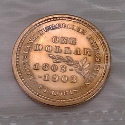 1903 $1 Gold Coin Louisiana Purchase Thomas Jefferson Polished Coin ANACS 1981 Grade AU50 (#235)