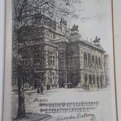 Original Vienna Opera House Sketch 1955 restored Blg. for Beethoven's Fidelio.