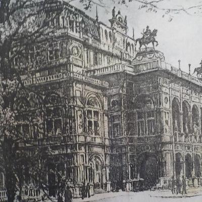 Original Vienna Opera House Sketch 1955 restored Blg. for Beethoven's Fidelio.