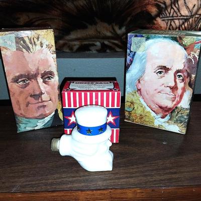 VINTAGE THOMAS JEFFERSON-BENJAMIN FRANKLIN AND UNCLE SAM PIPE AFTER SHAVE