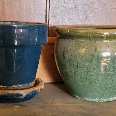 Blue & Green Ceramic Flower Pots