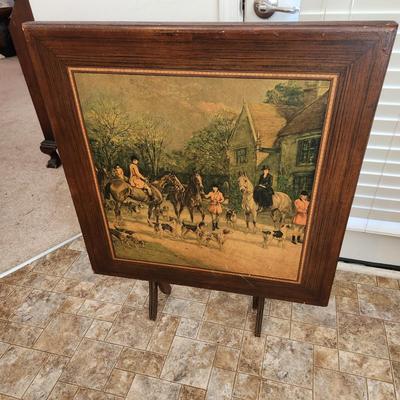 Antique Folding Parlor Card Game Table Hunting scene 30