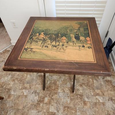 Antique Folding Parlor Card Game Table Hunting scene 30