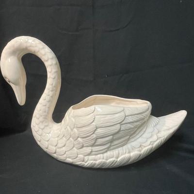 Vintage White Ceramic Life-size Swan Planter or Vase Centerpiece 1970's era
