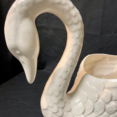 Vintage White Ceramic Life-size Swan Planter or Vase Centerpiece 1970's era