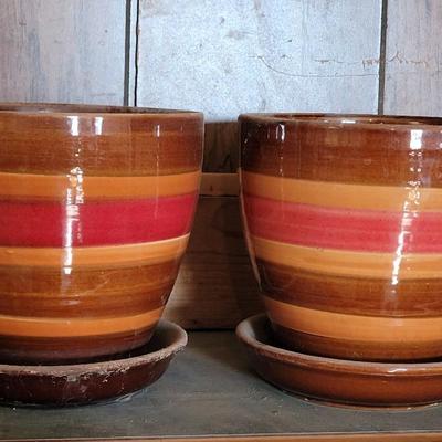 Pair of Orange & Brown Planters