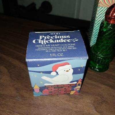 VINTAGE CHICKADEE "HERES MY HEART" COLOGNE-SNOWFLAKE BELL-ANGLE SONG-CHURCH MOUSE-MORE