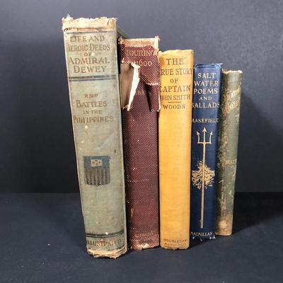 LOT 4D: Antique Nautical Books - E.S. Bates' Touring in 1600 (1912), John Masefield's Salt Water Poems & Ballads (1916), Captain A.J....