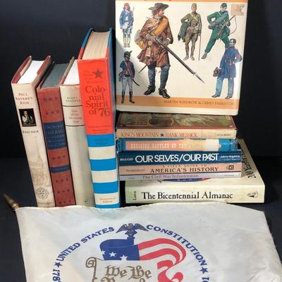 LOT 11D: Vintage US History Books & Bicentennial Flag
