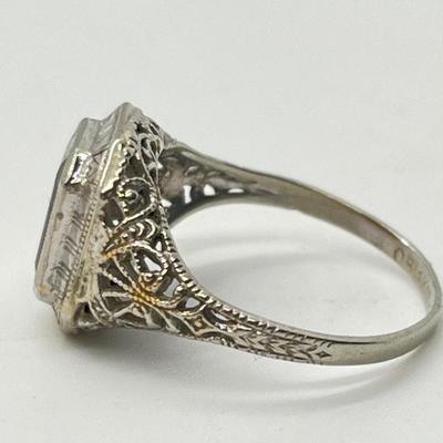 LOT 224J: 14K White Gold Filigree Antique/Vintage Ostby and Barton Size 5 Ring
