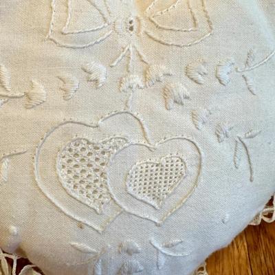 Vintage Needlepoint Heart Pillows with Lace Borders