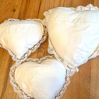 Vintage Needlepoint Heart Pillows with Lace Borders