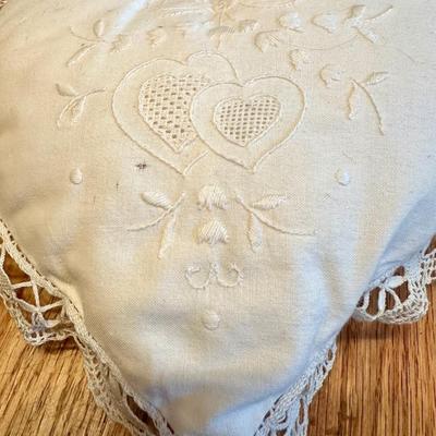 Vintage Needlepoint Heart Pillows with Lace Borders