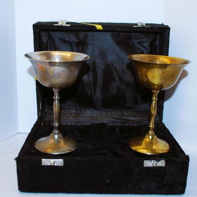 Vintage Pair of Goblets In Black Hinged Case 10" x 7 1/2" x 4 1/4"