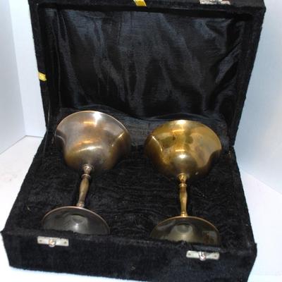 Vintage Pair of Goblets In Black Hinged Case 10" x 7 1/2" x 4 1/4"