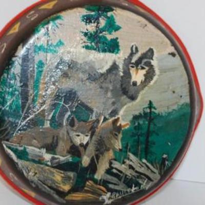 Handpainted "Wolf & Cubs" Iron Skillet 6 1/2 Diameter