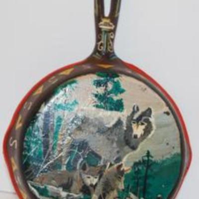 Handpainted "Wolf & Cubs" Iron Skillet 6 1/2 Diameter