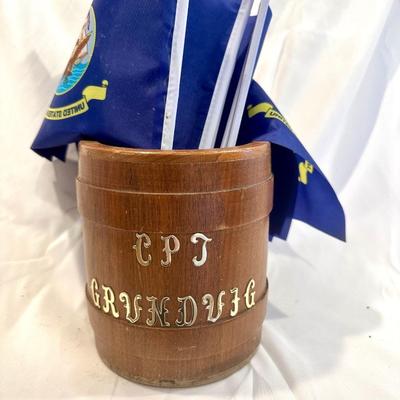 30+ Navy Yard Flags in Wood Barrel