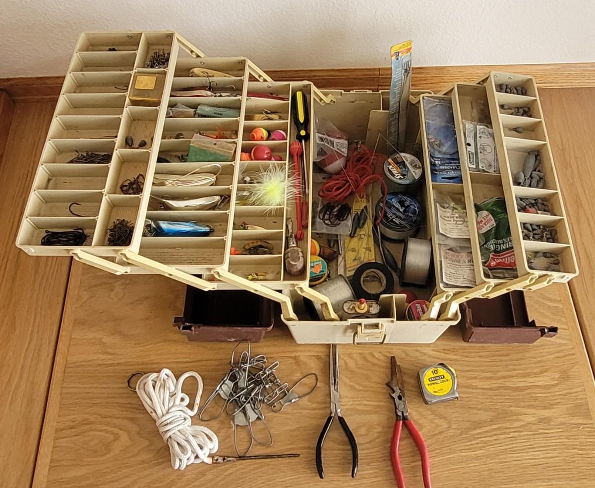 Tackle Box filled with Tackle, Line, Weights, and Much More