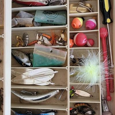 Tackle Box filled with Tackle, Line, Weights, and Much More