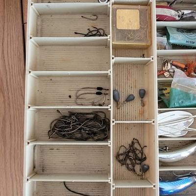 Tackle Box filled with Tackle, Line, Weights, and Much More